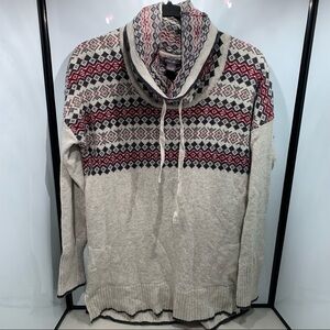 Eddie Bauer Womens Fair Isle Nordic Cowl Neck Wool Blend Pullover Sweater Size M